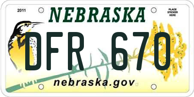 NE license plate DFR670