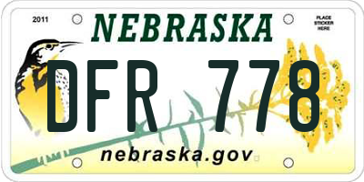 NE license plate DFR778