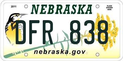 NE license plate DFR838