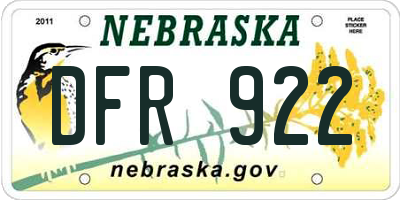 NE license plate DFR922