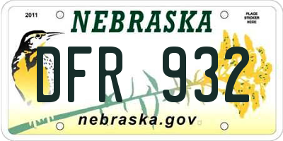 NE license plate DFR932