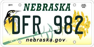 NE license plate DFR982