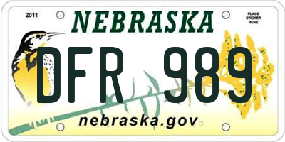 NE license plate DFR989