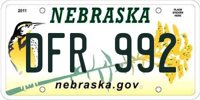NE license plate DFR992