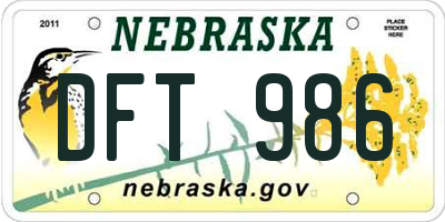 NE license plate DFT986