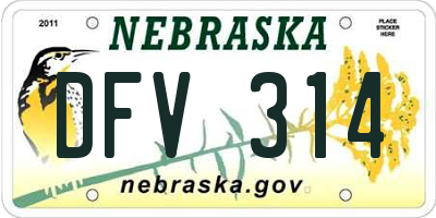 NE license plate DFV314