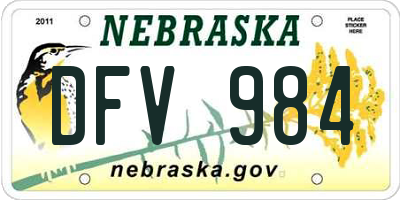 NE license plate DFV984