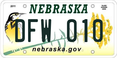 NE license plate DFW010