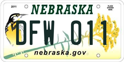 NE license plate DFW011