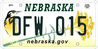 NE license plate DFW015