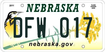 NE license plate DFW017