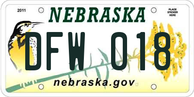 NE license plate DFW018