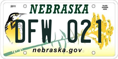 NE license plate DFW021