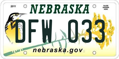 NE license plate DFW033