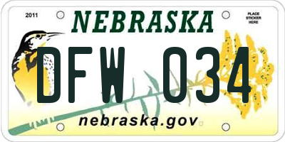 NE license plate DFW034