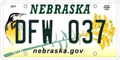 NE license plate DFW037