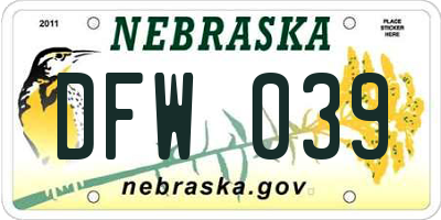 NE license plate DFW039