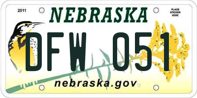 NE license plate DFW051