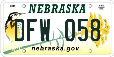 NE license plate DFW058