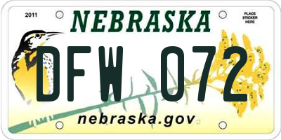 NE license plate DFW072