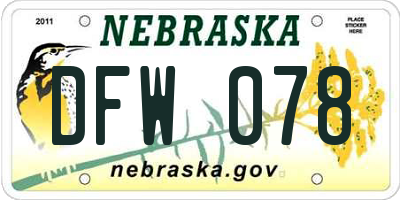 NE license plate DFW078