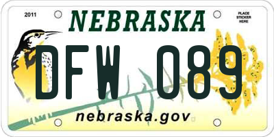 NE license plate DFW089