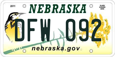 NE license plate DFW092