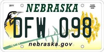 NE license plate DFW098