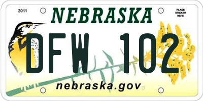 NE license plate DFW102