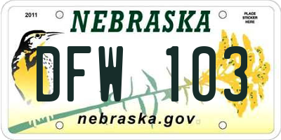 NE license plate DFW103