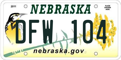 NE license plate DFW104