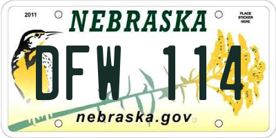 NE license plate DFW114