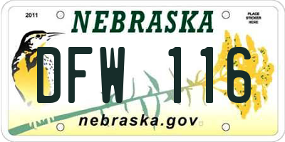 NE license plate DFW116