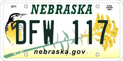 NE license plate DFW117