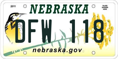 NE license plate DFW118