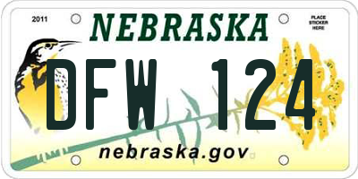 NE license plate DFW124