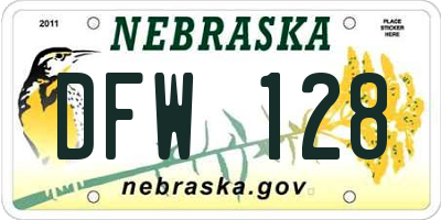 NE license plate DFW128