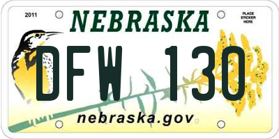 NE license plate DFW130