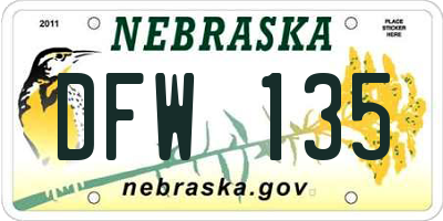 NE license plate DFW135
