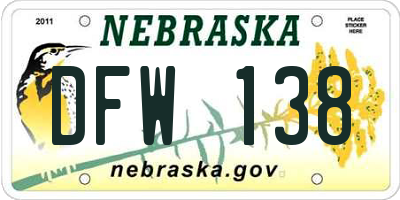 NE license plate DFW138
