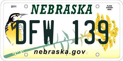 NE license plate DFW139