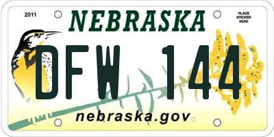 NE license plate DFW144