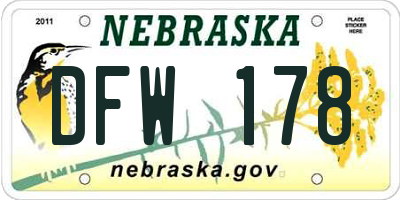 NE license plate DFW178