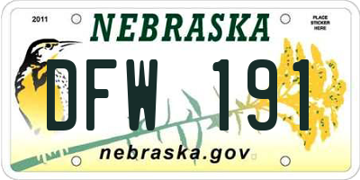 NE license plate DFW191