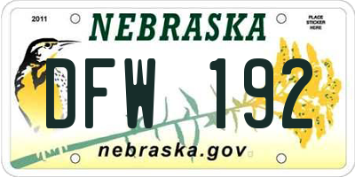 NE license plate DFW192