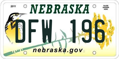 NE license plate DFW196