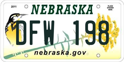 NE license plate DFW198