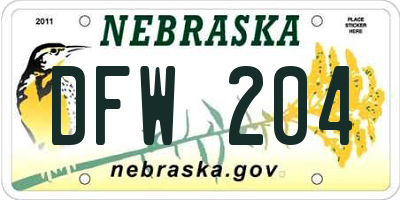 NE license plate DFW204