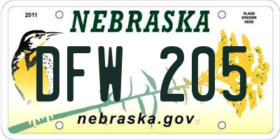 NE license plate DFW205