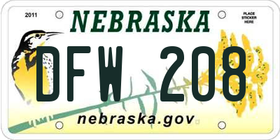 NE license plate DFW208